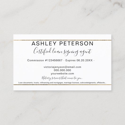 移動公証人公共タイポグラフィ金ゴールドストライプ 名刺 (裏面)