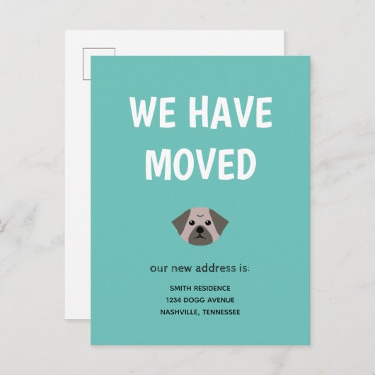 移動図解入りの、写真付きのした可愛いパグ 案内ポストカード (正面/裏面)