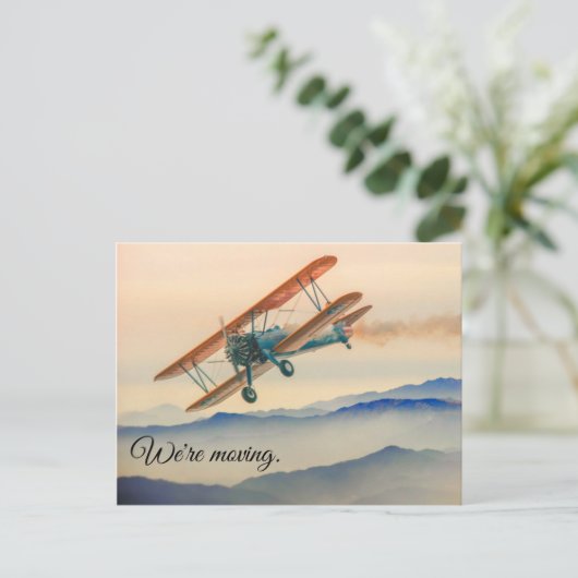 移動家のヴィンテージの飛行機飛行雲 案内ポストカード (スタンド正面)