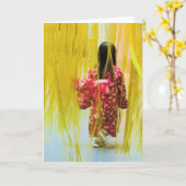 移動小さな女の子 カード (黄色い花)