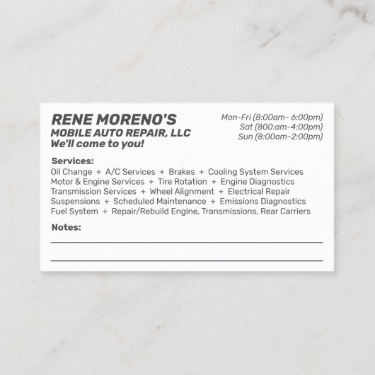 移動式自動車修理整備士2面 名刺 (裏面)