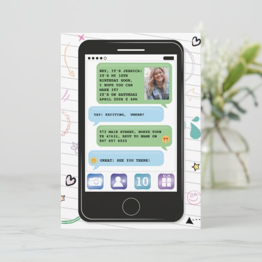 移動式誕生日の電話細胞の写真の雑談のメールや文字を打つ 招待状 (スタンド正面)