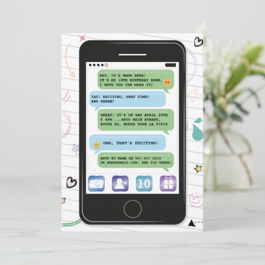 移動式誕生日の電話細胞のConvoの雑談のメールや文字を打つ 招待状 (スタンド正面)