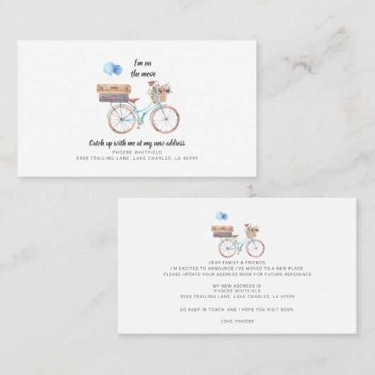 移動時の新しい住所ウォーターカラーバイクムービングカード 名刺 (正面/裏面)