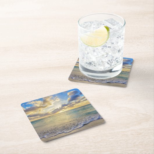 移動海上のアルバの日没 スクエアペーパーコースター (インサイチュ)