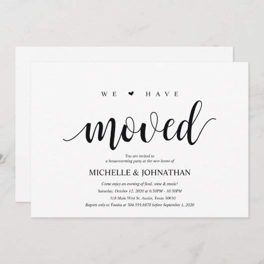 移動済みの引っ越し祝いパーティーパーティの招待状カード 招待状 (正面/裏面)
