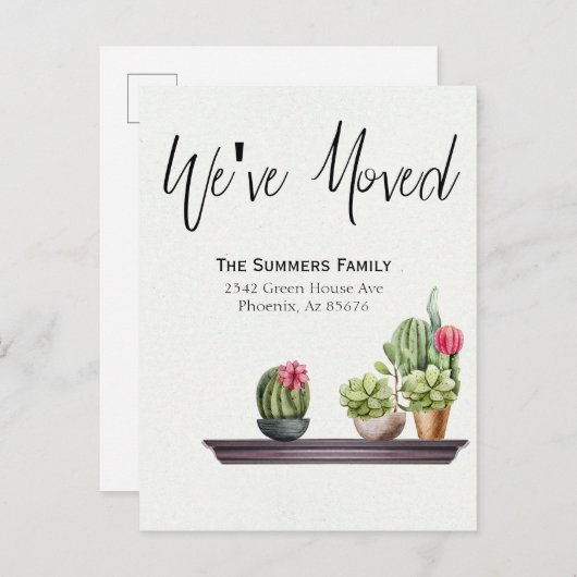 移動発表引っ越しました鉢植え 案内ポストカード (正面/裏面)