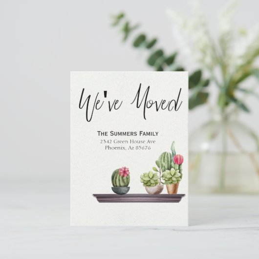 移動発表引っ越しました鉢植え 案内ポストカード (スタンド正面)