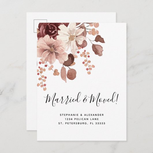 移動結婚したほこりっぽいバラフローラユーカリ 案内ポストカード (正面/裏面)