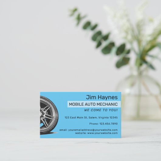 移動自動整備士自動車ホイール 名刺 (スタンド正面)