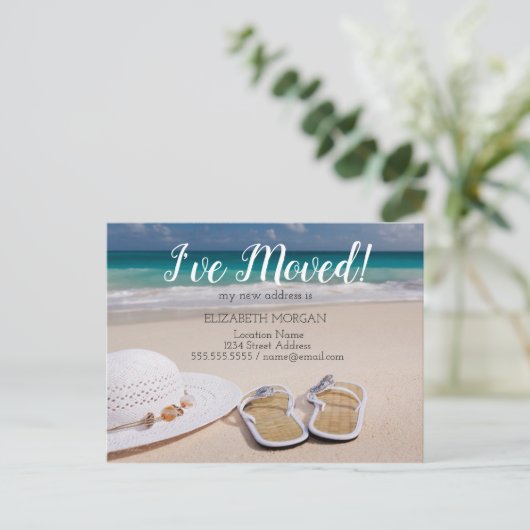 移動、ビーチ、ビーチサンダル、新しいアドレス 案内ポストカード (スタンド正面)