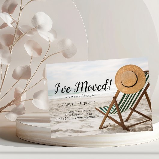 移動、ビーチ、椅子、新しいアドレスのお知らせ 案内ポストカード