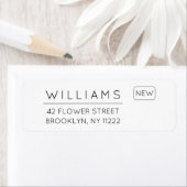 移動。新しいアドレス。ミニマルタイポグラフィ01. ラベル (インサイチュ)