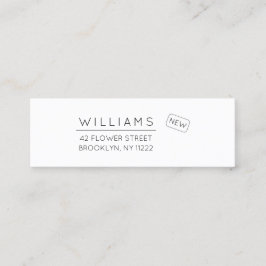 移動。新しいアドレス。ミニマルタイポグラフィ01a。 スキニー名刺