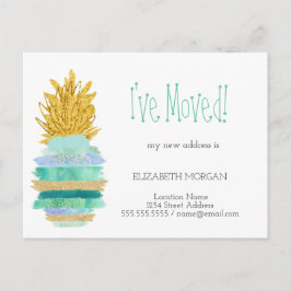 移動，緑，グリッターPineapple新しいアドレス 案内ポストカード