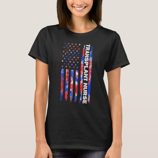 移植ナース看護絞り染め米国国旗4日 Tシャツ (正面)