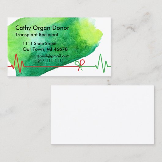 移植レシピエントの緑の水色 名刺 (正面/裏面)