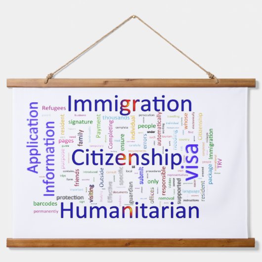 移民と市民権に関する文字 吊り下げ型タペストリー (正面)