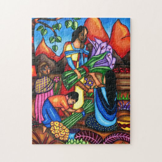 移民農家カラフル抽象芸術オリジナル ジグソーパズル (縦)