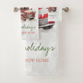 移転しました、赤いトラック、松の木の雪の休暇 バスタオルセット (インサイチュ)