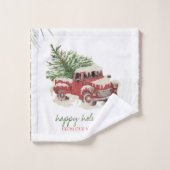 移転しました、赤いトラック、松の木の雪の休暇 バスタオルセット (ウォッシュタオル)