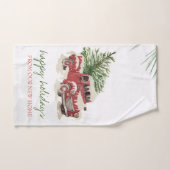 移転しました、赤いトラック、松の木の雪の休暇 バスタオルセット (ハンドタオル)