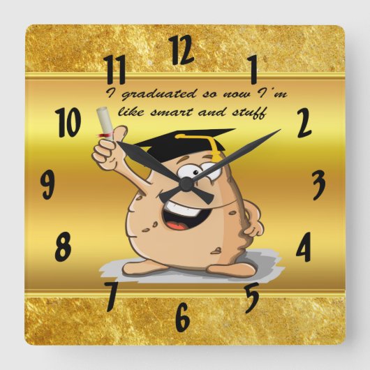 程度の卒業のポテトのキャラクター スクエア壁時計 (正面)
