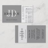 税の会計士のモノグラム1040の変色させた銀 名刺 (正面/裏面)