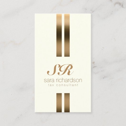 税コンサルタントモノグラムエレガント金ゴールドストライプ 名刺 (正面)
