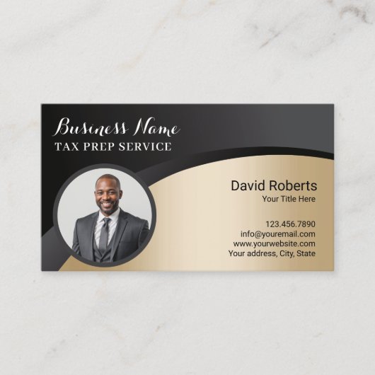 税金作成者財務顧問ブラック&金ゴールド写真 名刺 (正面)