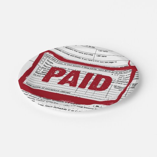 税金型枠のRED PAIDスタンプ ペーパープレート (アングル)
