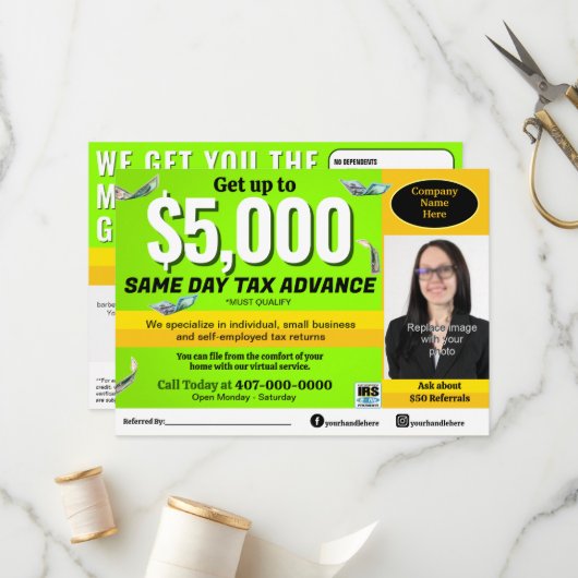 税金準備作成者編集可能Eファイルフライヤー プログラム (正面/裏面インサイチュ)