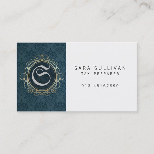 税金準備者金融サービスBlue Damaskモノグラム 名刺 (正面)