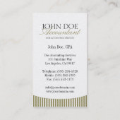 税Accountant/CPAの原稿のストライプな金ゴールドの紙 名刺 (裏面)
