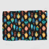 種々のカラフル熱帯魚パターン ゴルフタオル (横)