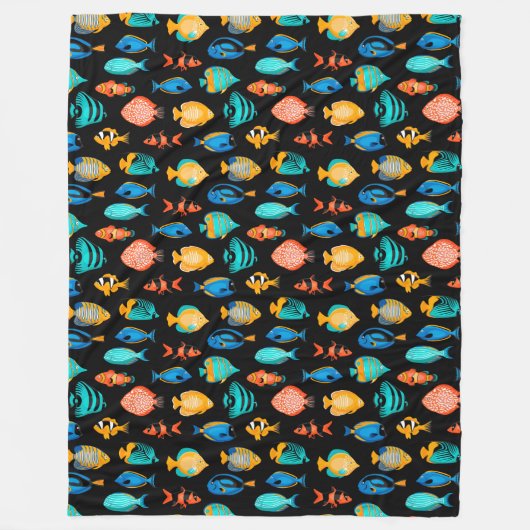 種々のカラフル熱帯魚パターン フリースブランケット (正面)