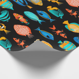 種々のカラフル熱帯魚パターン ラッピングペーパー