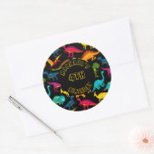 種々の恐竜カラフル類 ラウンドシール (封筒)