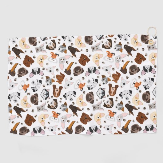 種々の犬が型を取る ゴルフタオル (横)