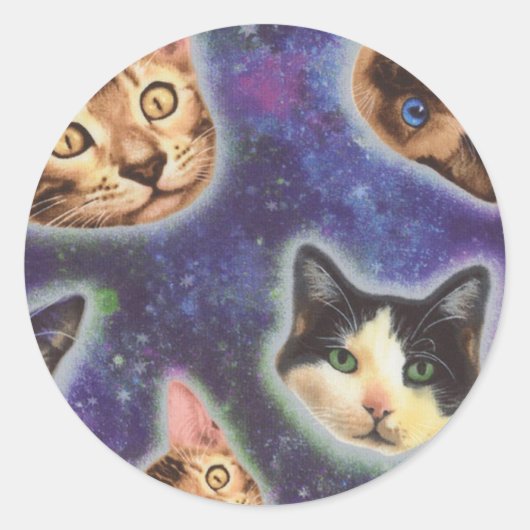 種々の種類とパターンを持つ猫顔 ラウンドシール (正面)