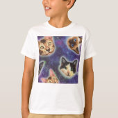 種々の種類とパターンを持つ猫顔 Tシャツ (正面)