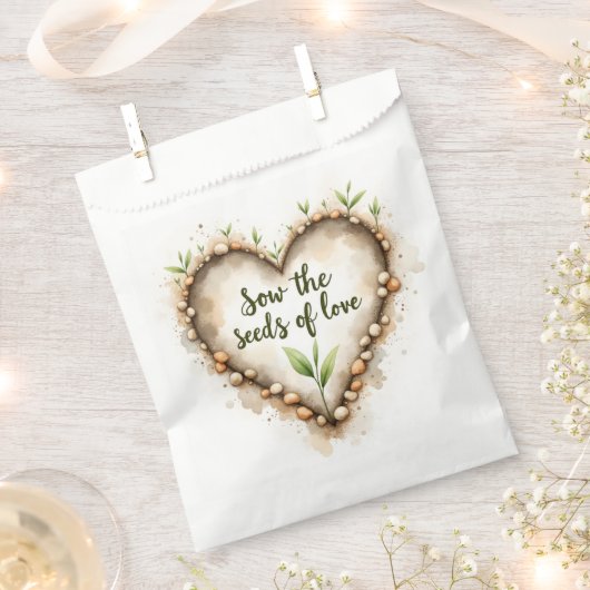 種をまく愛の種の好意バッグ自然 – 水色ハート フェイバーバッグ (クリップ留めされた状態)