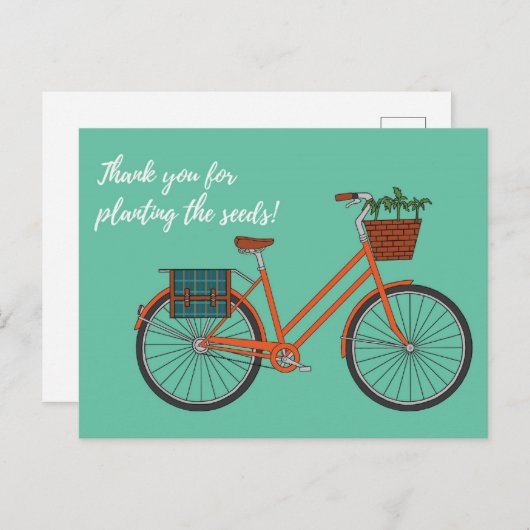 種を蒔くオレンジ色の自転車 ポストカード (正面/裏面)