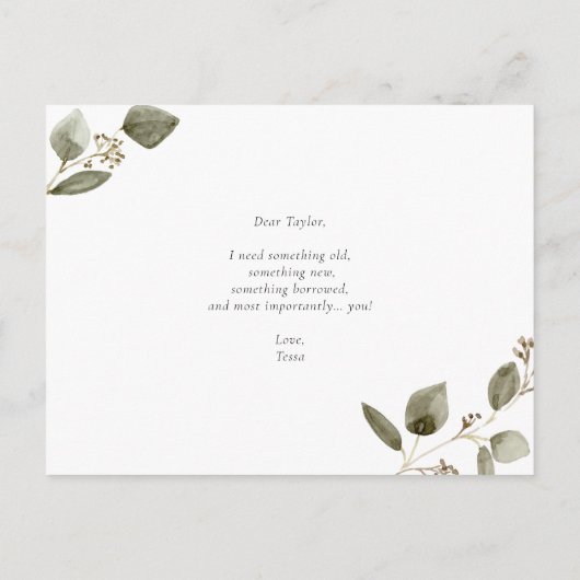 種付きユーカリの花冠 私のフラワーガールになって インビテーションポストカード (裏面)