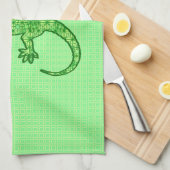 種族のろうけつ染めのヤモリ-ライムおよびエメラルドグリーン キッチンタオル (四つ折り)