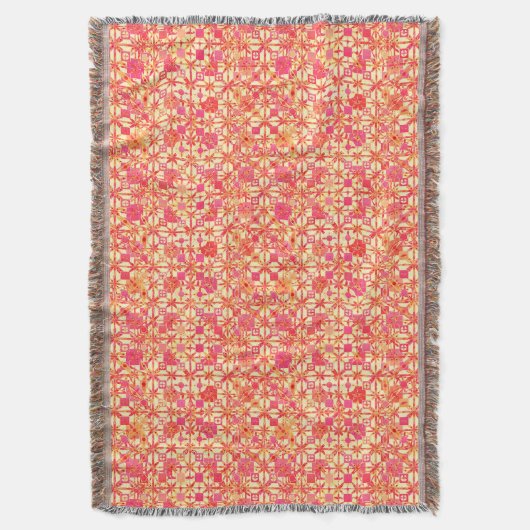 種族のろうけつ染め-オレンジ、珊瑚のピンクおよび明るい赤紫色 スローブランケット (正面縦)