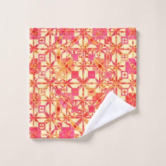 種族のろうけつ染め-オレンジ、珊瑚のピンクおよび明るい赤紫色 バスタオルセット (ウォッシュタオル)