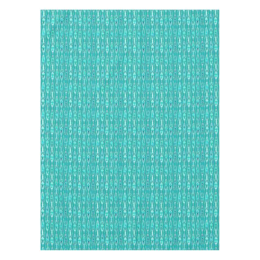 種族のろうけつ染め-ターコイズおよびアクアマリン テーブルクロス (正面)