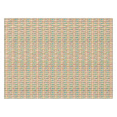 種族のろうけつ染め-モモのピンクおよびターコイズ テーブルクロス (正面(横))