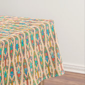 種族のろうけつ染め-モモのピンクおよびターコイズ テーブルクロス (インサイチュ)